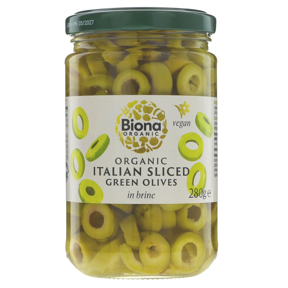 Org Vegan Sliced Green Olives- 280g