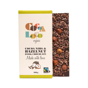 Cocoa Loco Dark Chocolate, Cocoa Nibs & Hazelnut Bar - 100g